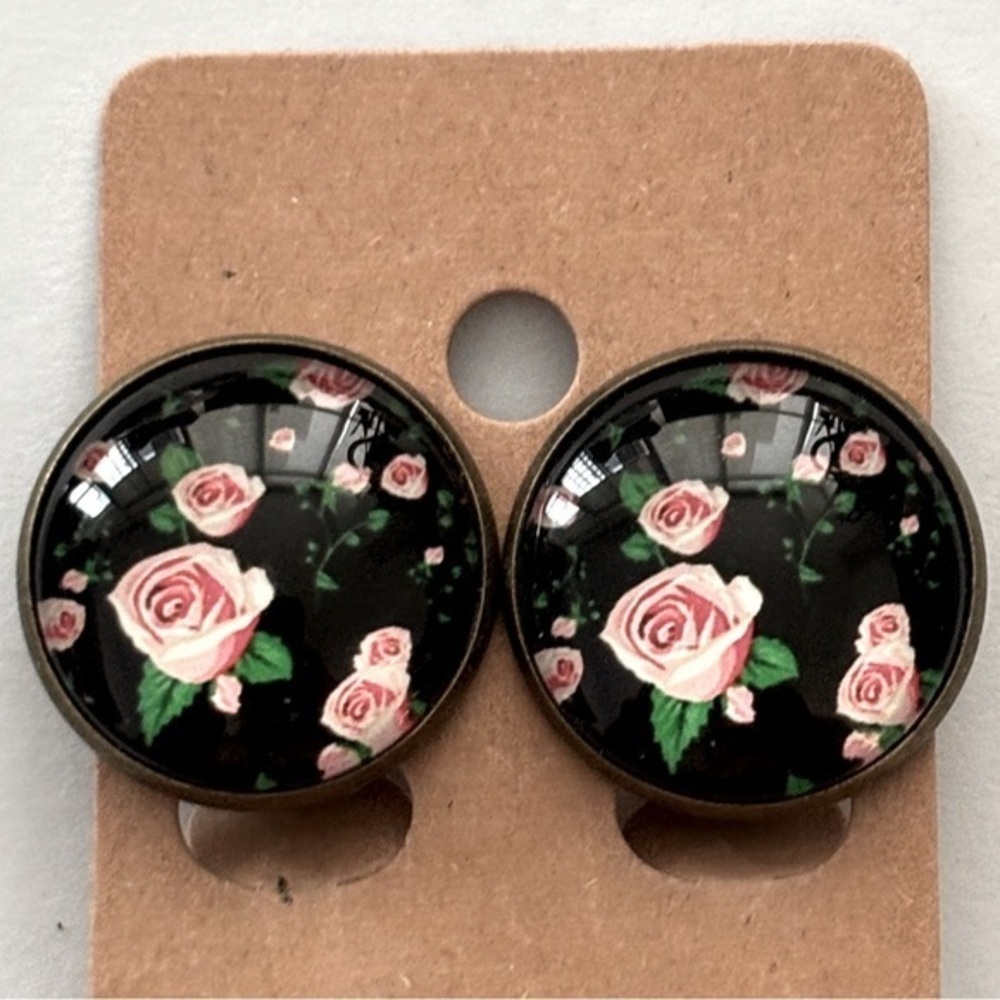 Black and Pink Print 20mm Clip On Earrings, NWT, Handmade, Unworn